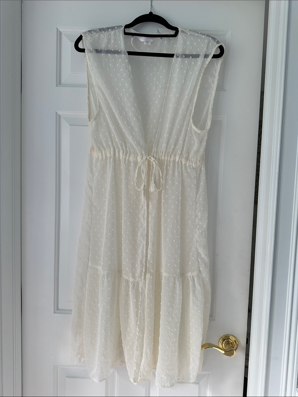 LC Lauren Conrad Ivory Tie-Waist Sheer Wrap/Cardigan